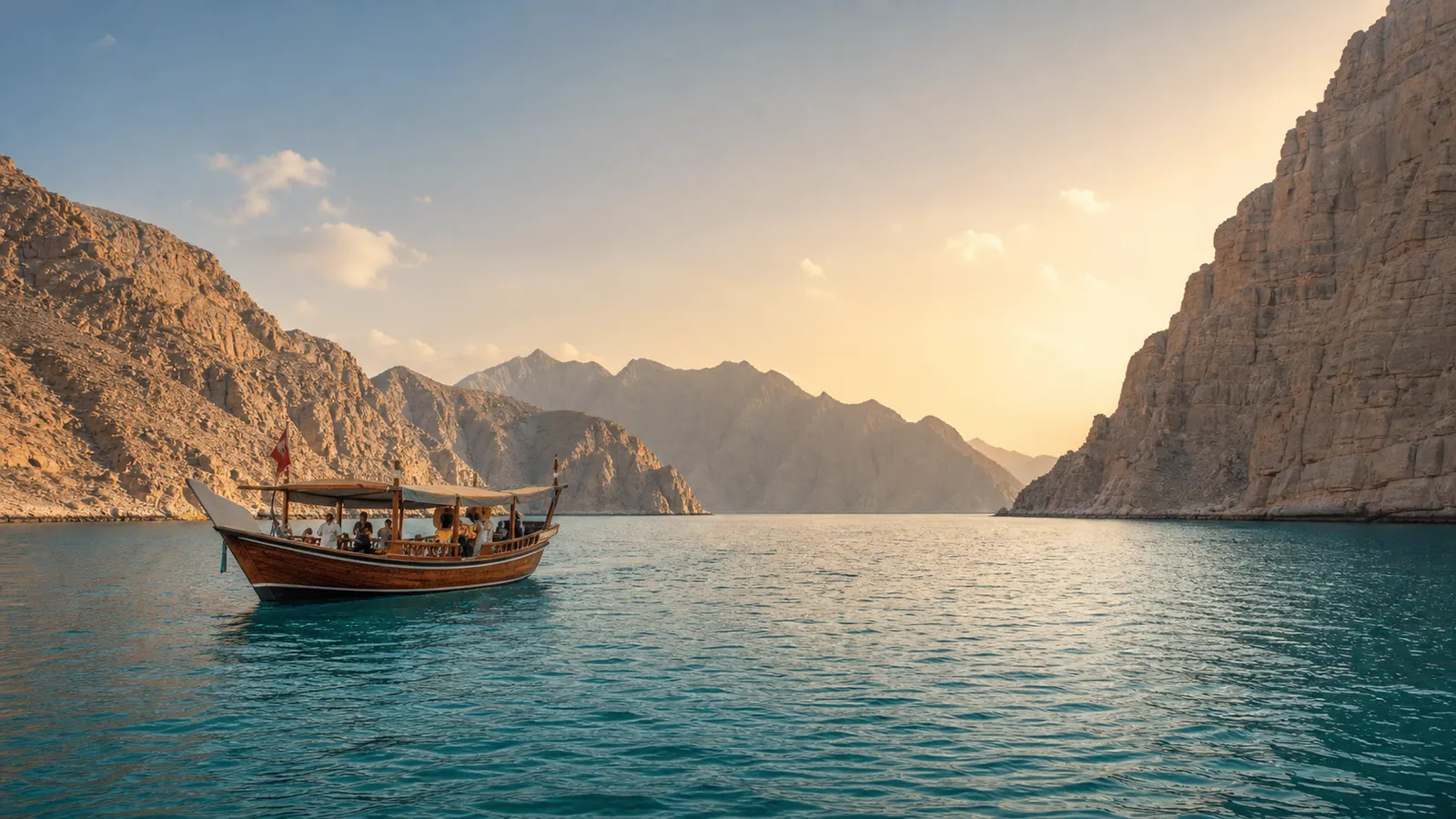 Scenic view of Musandam fjords in Khasab Oman