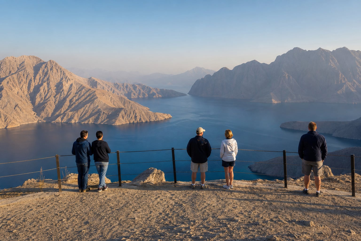 Tourists enjoying a scenic view of Khasab Musandam